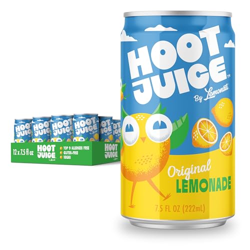 Hoot Juice Lemonade By Lemonati, No Artificial Sweeteners or Flavors, Gluten-Free, Kosher, Non-GMO, Vegan, 7.5 Fl Oz Mini-Cans, Pack of 12, Original Lemonade