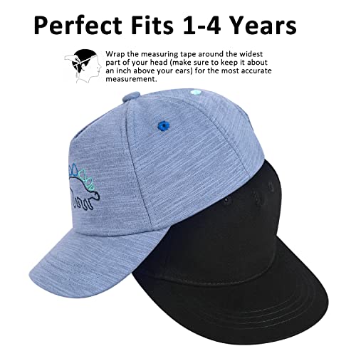 Kids Baseball Hat Toddler Boy Girl Sun Protection Hat Cotton Hats,Sun Hat For Baby Girls Boys Children (2-4 Years, 2Pcs-Black/Blue Dinosaur) #TOP2