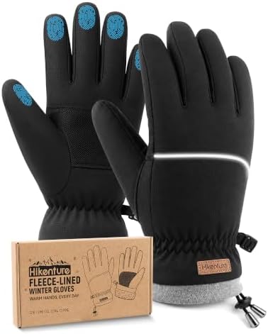 HIKENTURE Winterhandschuhe Herren Damen, Fahrradhandschuhe Warm&Wasserdicht | Warme Winddichte Wasserdichte Fahrrad Handschuhe Winter aus Baumwolle&Teddyfleece, Anti-Rutsch Skihand