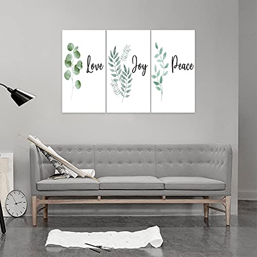 3 Piece Inspirational Wall Art, White Plants Background Picture, Quotes Love Joy Peace Canvas Print For Bedroom Decor, Triptych Entrepreneur Painting Framed Artwork For Gym Wall Decor (36" Wx18 H) #TOP3
