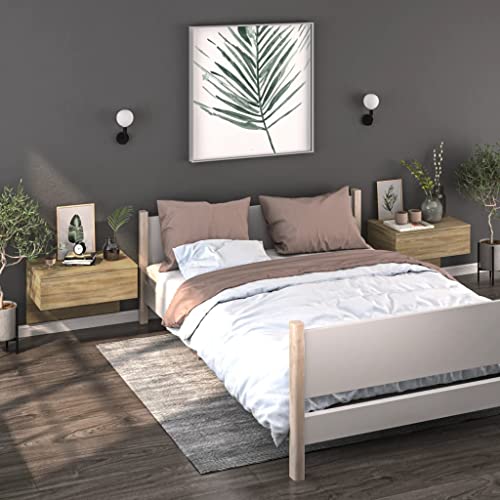 Coavain Mesilla de Noche de Pared 2 Pcs Roble Sonoma Madera Contrachapada 60x40x40 cm Mueble con Cajones Mueble Dormitorio Mesota Noche Mesitas Dormitorio Night Stand Bedside Table Mesilla Flotante