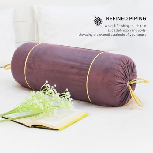 Image of AURAVE Suede 300 TC Printed Bolster Cover with Drawstring Closure, Set of 2, Soft Breathable Durable Machine Washable for Sofa Bed & Home Decor, 15 inchx30 inch, Burgundy | Cover Only