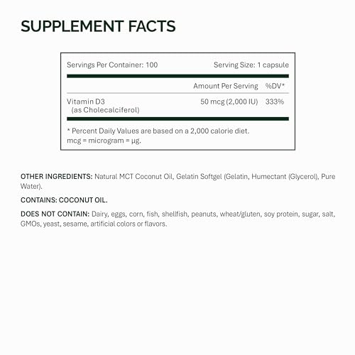 Image of NFO Vitamin D3 2000 IU (50 mcg) [100 Capsules] Natural Norwegian High-Potency Vitamin D3 Complex - Cholecalciferol Form with +30% Greater Absorption - Supports Immune System and Bone Health*