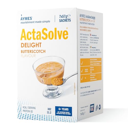AYMES - ActaSolve Delight - Dessert-Style Nutritional Supplement - Powder Mix with Milk - Butterscotch Flavour - Gluten free, Vegetarian, Halal & Kosher - For Ages 6+ and Adults - 7 servings