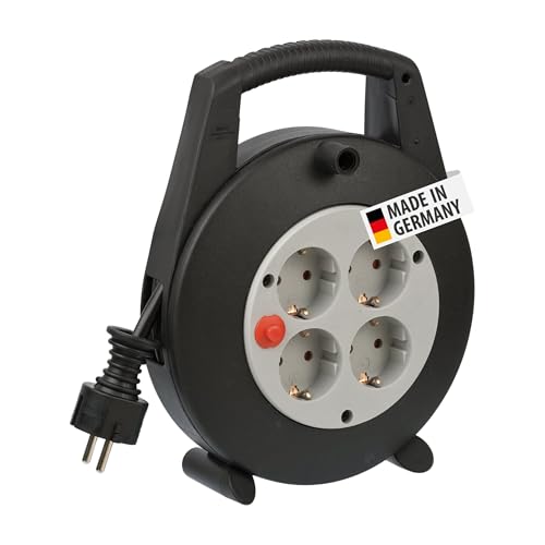 Brennenstuhl Vario Line Kabelbox 4-fach/Mini-Kabeltrommel (5m Kabel Made in Germany) schwarz/grau