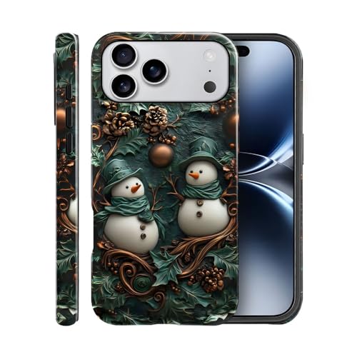 Coque P19JL Pro Max rigide 2 couches à motif bonhomme de neige vert
