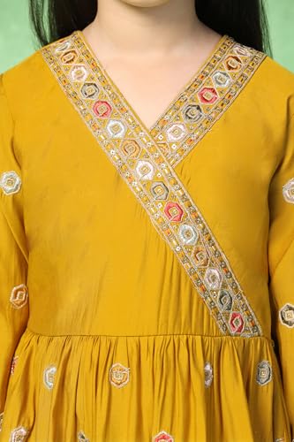 Image of Fashion Dream Girls Chanderi Embroidered Maxi Dress with Dupatta|Ethnic Gown for Kids