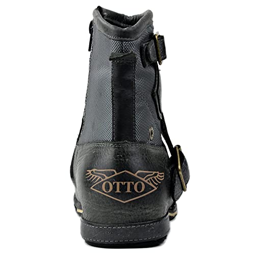 Image of OSSTONE Moto Boots for Men Fashion Zipper-up Leather Chukka Boots Casual Shoes OS-5008-1-ABNH