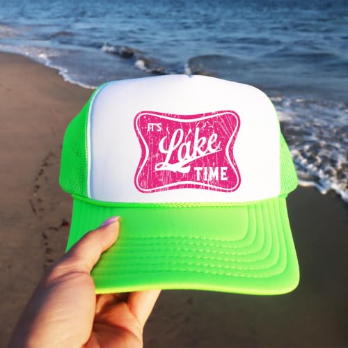 Image of It's Lake Time Summer Classic 5 Panel Foam Front Mesh Snap Back Trucker Hat