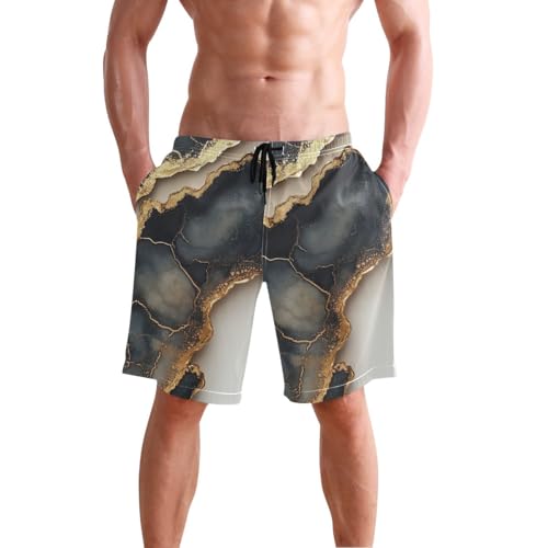 GuoChe Marble Black Beige Beach Long Shorts Elastic Beach Shorts for Vacation 8”/ 9” Long Holidays4