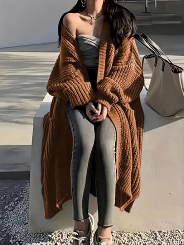 Image of Womens Long Cardigan Sweaters Open Front Oversized Duster with Pocket for Women 2025 Fall Winter Knit Design Coats