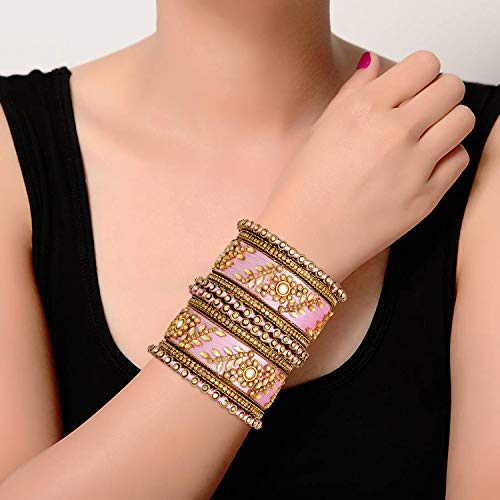 Image of Peora Silk Thread Kundan & Stone Studded Chuda Bangles Set Gift for Women
