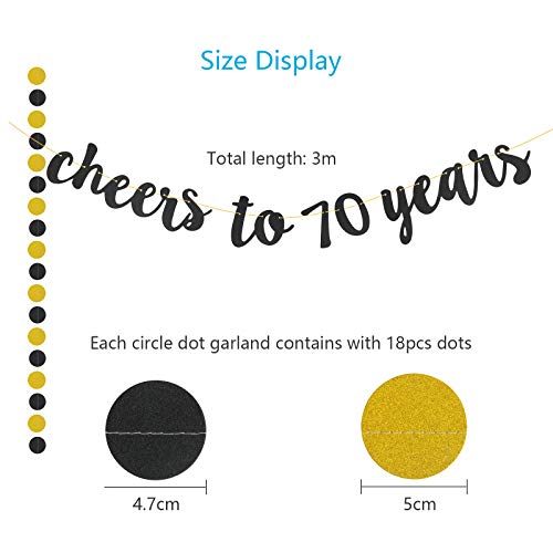 SEELOK Cheers to 70 Years Black Glitter Banner for 70th Birthday Ceremony Anniversary Party Supplies Decorations - Image 8