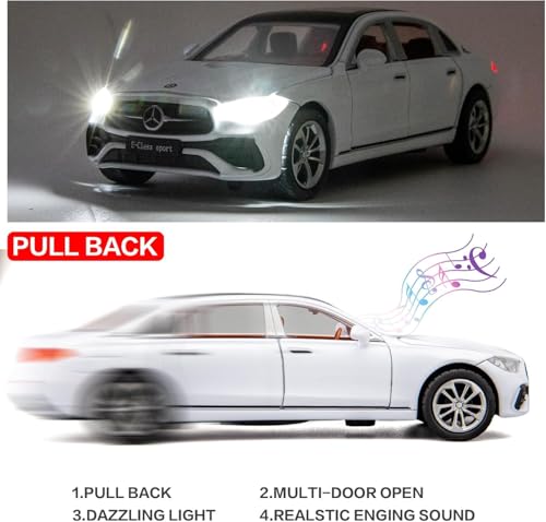 Image of 1 /32 Compatible for Benz E300l Model Car, Zinc Alloy Diecast Collectible Pull Back Toy car with Sound and Light for Kids Boy Girl Gift White