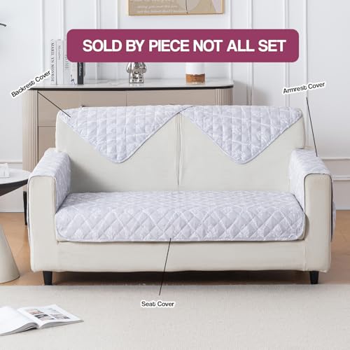 Image of House of Quirk 'Mughal Series' Printed Quilted Sofa Cover for 1 /2 /3 /4 Seater - Anti-Slip, Washable Couch Protector Slipcover (Backrest, Grey Canvas, 50x70 cm)