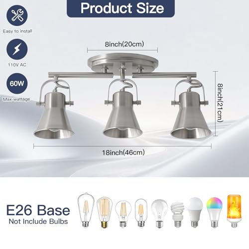 Image of Nickel 3-Light Track Lighting Kit, Directional Ceiling Light Fixtures, Industrial Kitchen Lighting for Island, Over Table, Hallway,Laundry Room