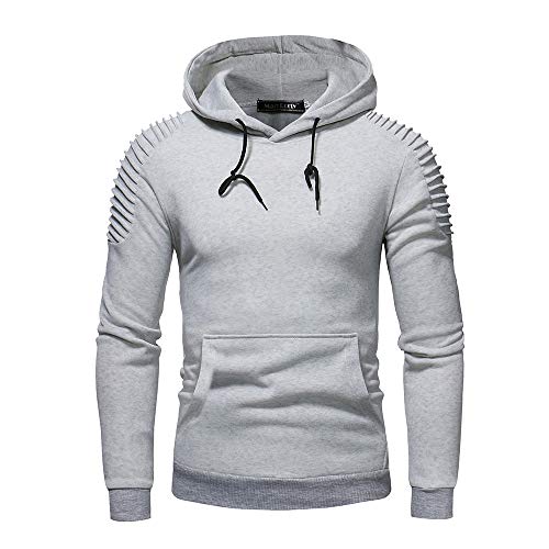 PIZZ ANNU Sudaderas con Capucha para Hombre de Manga Larga, Color sólido Gris Gris Claro M