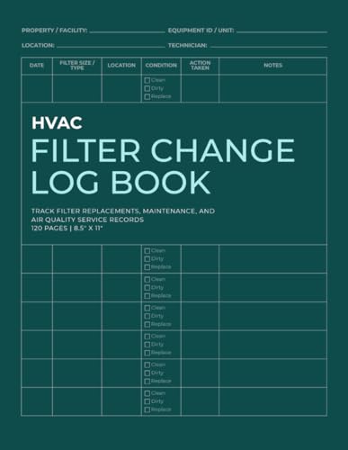 HVAC Filter Change Log Book: imple Maintenance Tracker for Technicians, Facilities & Property Managers | 120 Pages