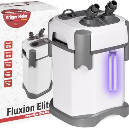 Krüger Meier Fluxion Elite 1000 UVC Pro – Filtro Externo con lámpara UV 7W para Acuario 80 180 litros, silencioso, Completo con Medios filtrantes