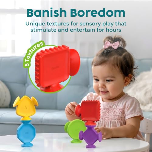 Image of Bunmo Toddler Bath Toys - Best Montessori Toys for Kids Ages 1 2 3 4 Year Old Boys & Girls Gifts, Best Sensory Toy for Babies 12 Months +, No Hole Bath Toy for Kids Ages 1-3 & 2-4 (Big Shapes 5 Pack)