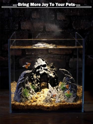 Image of Aquarium Mountain View Stone Ornament - Aquarium Skull Rock Decor Cave for Fish Tank,Aquarium Decorations Small,Small Aquarium Decoration for Fish Tank - 5.7 Inches High