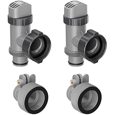 SHAPON Hose Adapters B & Plunger Valves with Gaskets Compatible with Intex Pool Parts, Replacement 1.25" to 1.5" Pool Hose Adapters & Plunger Valves for Above Ground Swimming Pool and Pool Filter Pump Cover