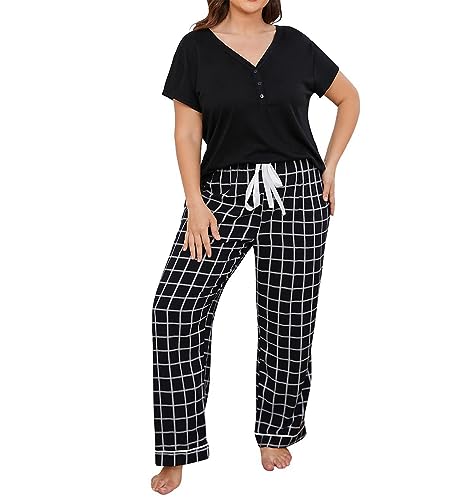 Pyjama deux pièces pour femmes grande taille XL-4XL avec haut à manches courtes