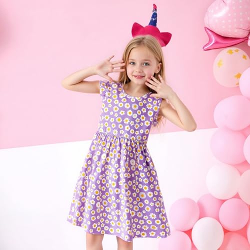 Image of Toddler Little Girls Casual Dresses Short Sleeve Crew Neck Graphic Cartoon Dress for 2-8 Years
