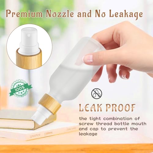 12 Pack 2 oz Glass Spray Bottles,Empty Perfume Fine Mist Atomizer,Natural Bamboo Pump Head Travel Liquid Holder Containers for Cologne,Essential Oils,Body Sprays,Room Sprays-Clear Frosted4