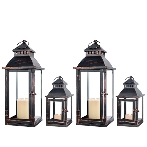NEEDOMO Bronze Metal Lanterns Decorative Outdoor & Indoor, Set of 4 (17