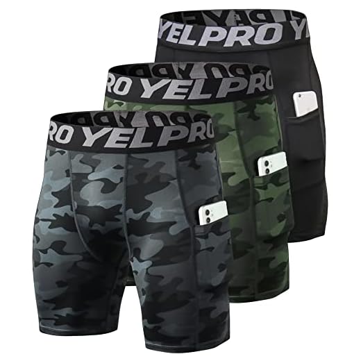 Shorts de compressão masculino pacote com 3, roupa íntima de compressão dry fit, shorts de corrida de elastano para treino masculino, bolso curto atlético, Preto camuflado + verde camuflado + preto, Medium