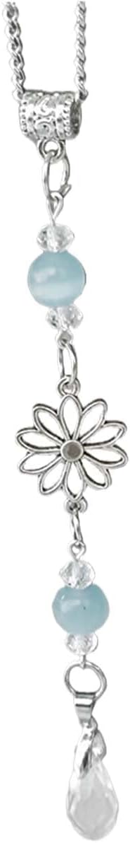 Flower Car Rear View Mirror Pendant, Bling Crystal Car Interior Decoration Accessories, Cute Car Rear View Mirror Charm, Lucky Car Hanging Ornament Present for Women Men (Light blue)
