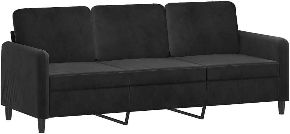 3-Seater Sofa Black Velvet Living Room Furniture