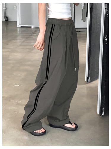 SHENHE Women's Y2k Baggy Track Pants Wide Leg Side Striped Drawstring Workout Casual Pants2