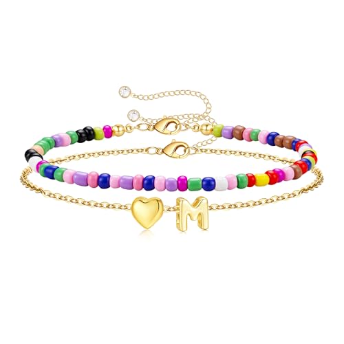 Image of M MOOHAM Gifts for Girls - Initial Bracelet for Teen Girls Birthday Gifts for 6 7 8 9 10 11 12 13 14 15 16 Year Old Girl Kids Toddler Gift Ideas Letter M Heart Bracelet for Girl