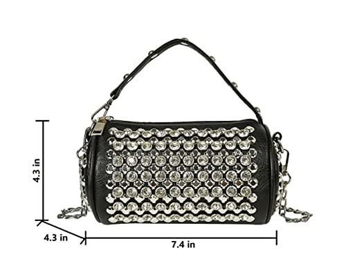 Rhinestone Cylinder Crossbody Bag Sparkling Barrel Purse Mini Tote for Women2