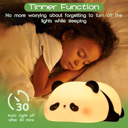 Image of MUID Panda Lamp, Cute Rechargeable Sleeping Panda Night Light for Kids, Nursery Silicone Night Light with 7-Color Changing Kawaii Bedside Lamp for Kids Room, LED; black, white