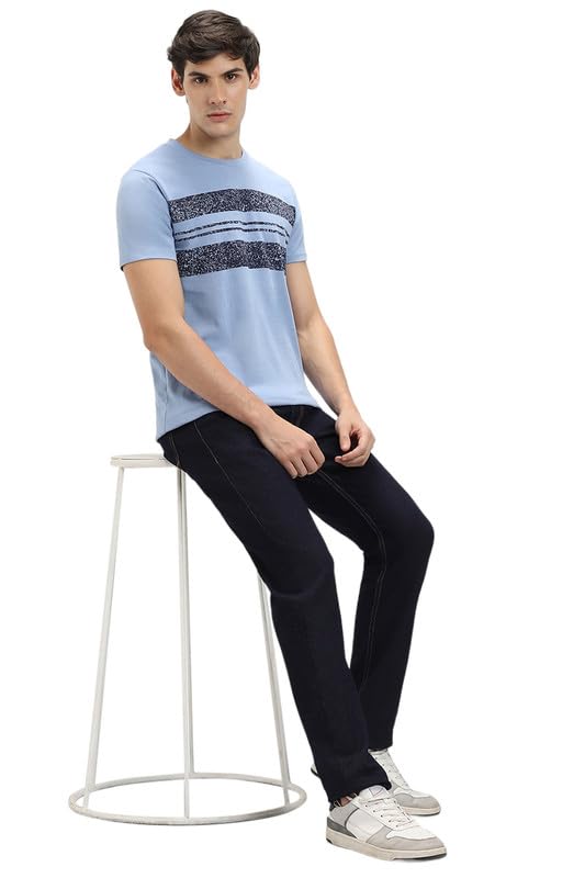 Image of Dennis Lingo Men's Light Blue Cotton Crew Neck Tshirt, Regular Fit Half Sleeve