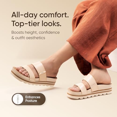 Image of Frido Women's Arch Support Wedge Sandals, Orthopedic Cushioned Platform Heels with Anti-Slip Sole, Comfortable Slip-On Footwear for Office, Travel, Daily Wear & Long Standing | Available in 3 Style- Buckle Strap, Velcro Strap & Classic Styles