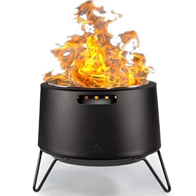 TIKI Brand Smokeless 20 Inch Social Fire Pit, Wood Burning Outdoor Fire Pit - Includes Cloth Cover and Stand, Modern and Portable Design with Removable Base for Ash Clean-Up, Black