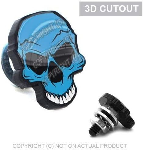 2 Black 3D Skull License Plate Frame Fastener Tag Bolts for Motorcycle Blue Style-9856-2519
