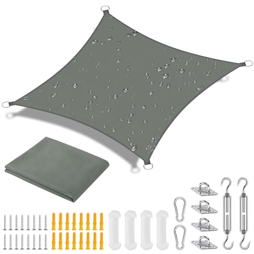 OFFCUP Toldo Vela de Sombra, Vela de Sombra Cuadrado 3 * 3M, Vela de jardín Protección Rayos UV Impermeable Protección con 4 Cuerdas largas de 3 m Larga y Accesorios para Exterior Terraza Jardín Gris