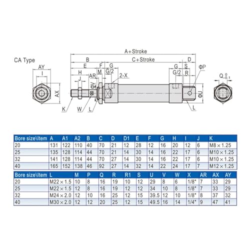 Cylindre pneumatique MAL25 course 300mm pour automatisme - 3
