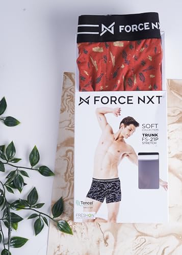 Image of Force NXT Men's Micro Modal Elastane Stretch Fabric Printed Trunk | Ultra Soft and Durable Waistband for Daily Uses | Label Free Outer Elastic Underwear for Men