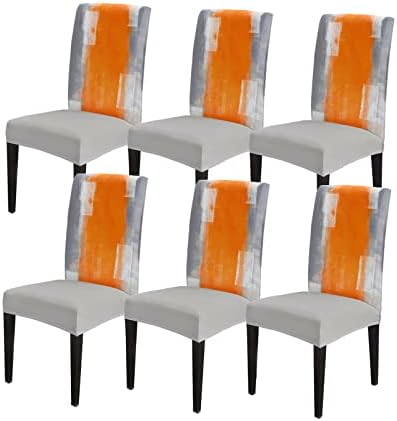 Chair Covers for Dining Room 6 Pack,Orange Gray Oil Painting Texture Abstract Artwork Removable Chair Slipcover Stretch Dining Chair Kitchen Decorative Seat Cover Protector Cover for Ceremony/Hotel