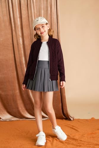 Image of GRACE KARIN Girls Knit Cardigan Sweater Zip Long Sleeve Kids School Uniform Fall Jacket Size 6-14