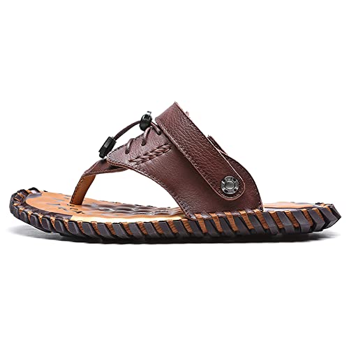 rismart Men Leather Sandals Clip Toe Adjustable Handmade Summer Beach Shoes for Walking Hiking2
