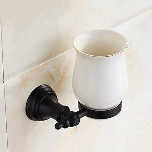 Preisvergleich Produktbild Rishx Einzel Mund Getränkehalter Wash Set Wand Edelstahl Zahnbürste Getränkehalter Mit Keramik Tasse Hardware Badezimmer Badzubehör Schwarz