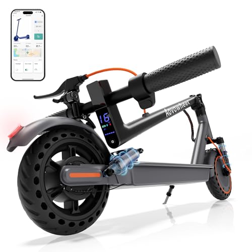 Electric Scooter Adults, Foldable 8.5' Solid Tires E Scooter with Dual Suspension, 16 Mph, 350W Motor, Kick Scooters Max 16 Miles Long Range for Commuting, Electric Scooter for Adults, APP Control