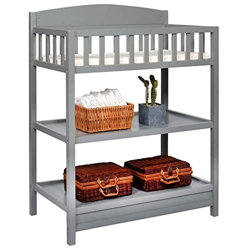 Kinbor Baby Safety Rails Changing Table - Baby Changing Station with Change Pad Multi Storage Nursery Changing Table for Infants or Babiesï¼ŒGrey
